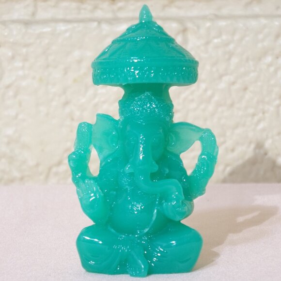 GANESH *GLOW in the DARK*STATUE with Parasol-Jade Color-Shiva-Home-Altar-Gift - Picture 3 of 7